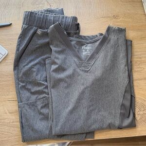 Hanes Women’s Heather Gray V-Neck Scrub Top and Trousers